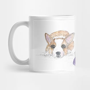 Queen Elizabeth's corgi with tiara tribute illustration. Mug